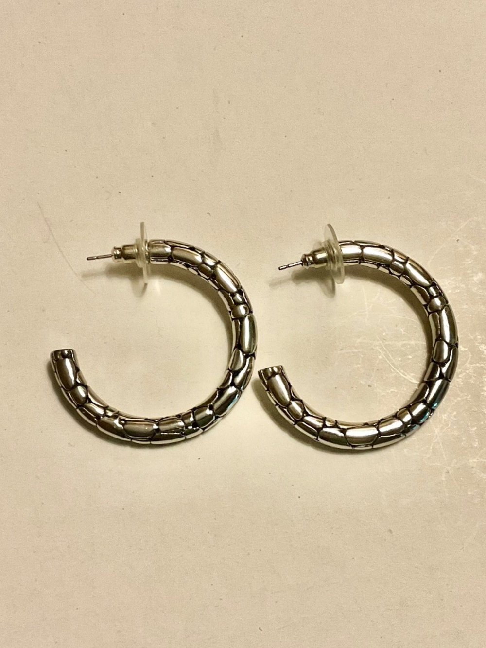 Brighton Silver tone pebble Large Open Hoop Earrings